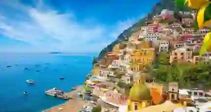 Positano Landscape with buildings and boats