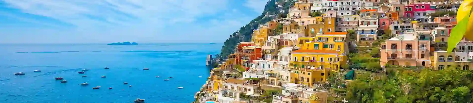 Positano Landscape with buildings and boats