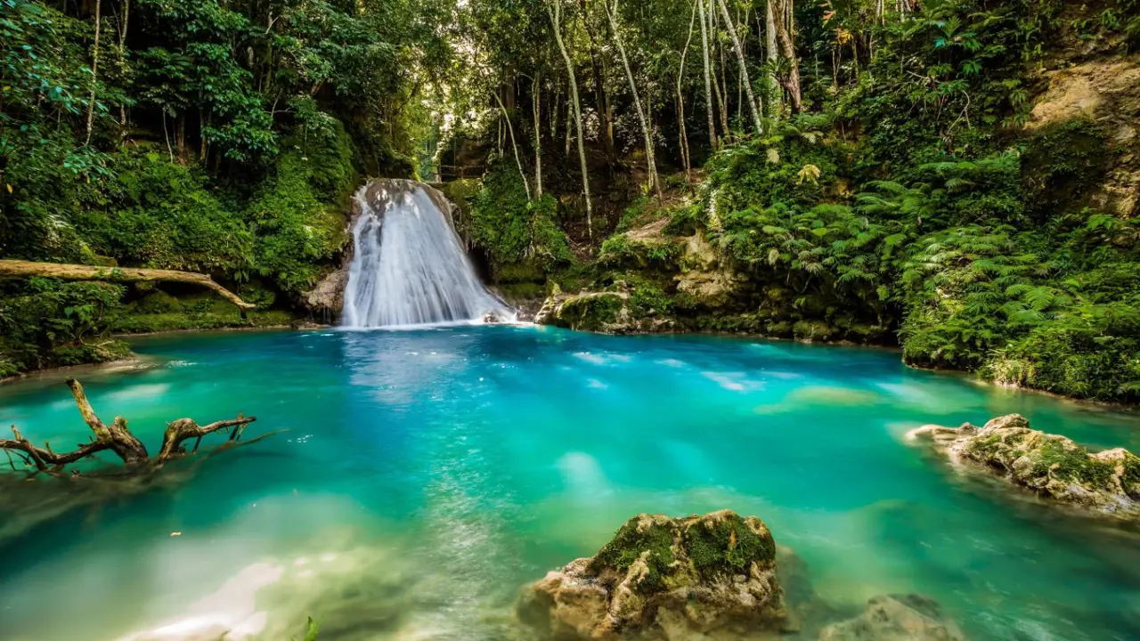 A tropical waterfall near Ocho Rios in Jamaica