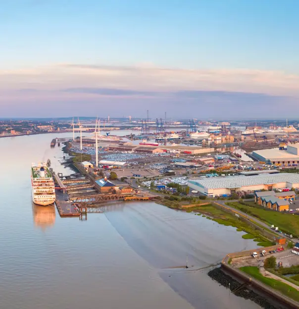 A panoramic view of London cruise terminal and Tilbury docks