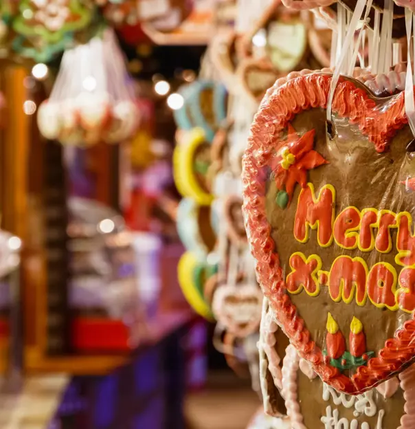 Sh 724394656 Gingerbread Hearts At A Christmas Market, UK