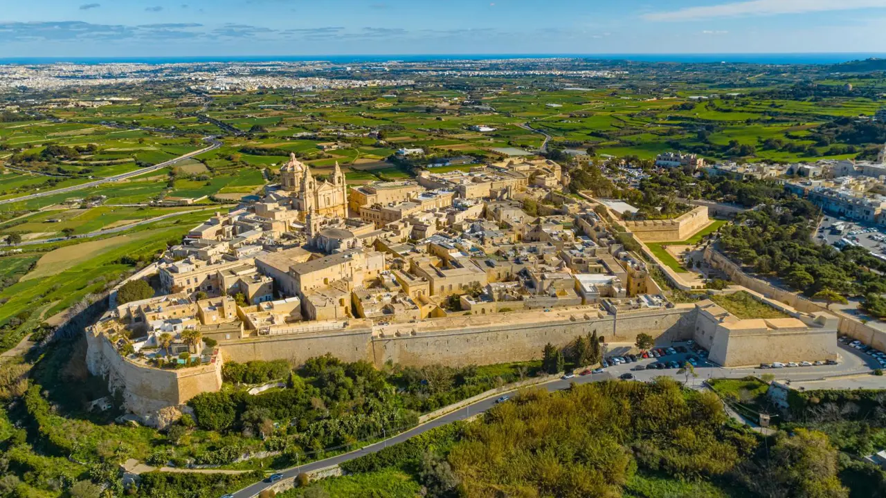 Aerial view of the fortified city of Mdina, Malta