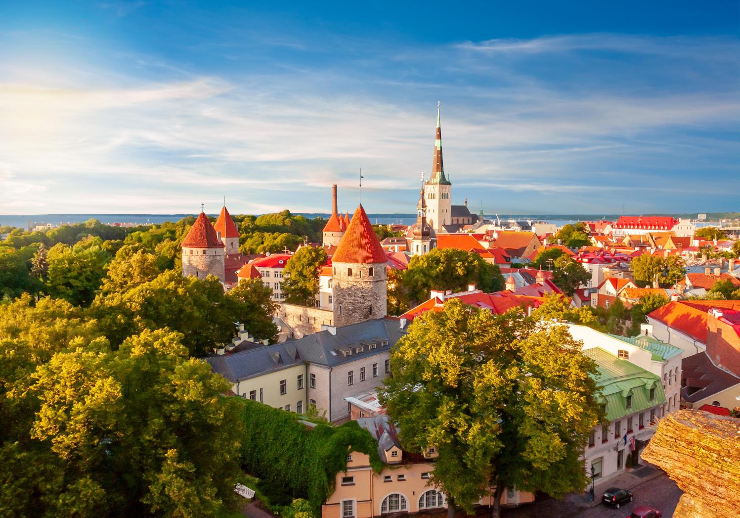 Saint Olav's Church And Old Town Walls, Tallinn, Estonia