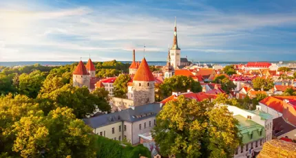 Saint Olav's Church And Old Town Walls, Tallinn, Estonia