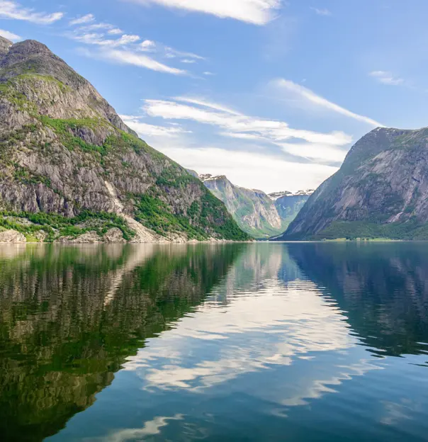 Scenic view of Hardangerfjord in Norway