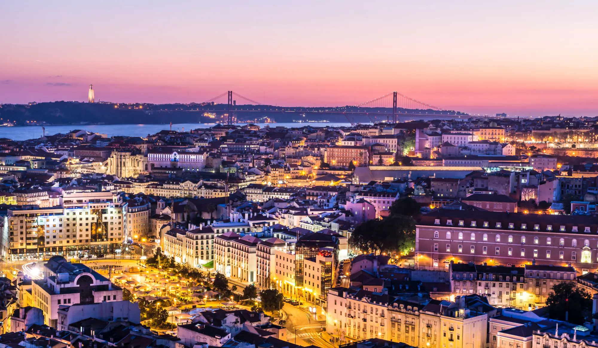 Lisbon's skyline at nightime 