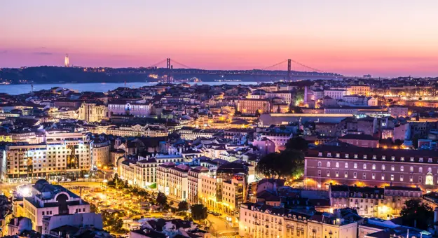 Lisbon's skyline at nightime
