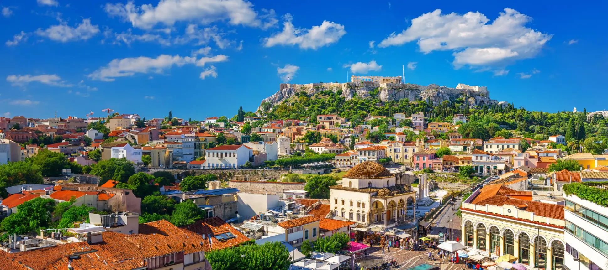View of the Acropolis from Plaka, Athens, Greece