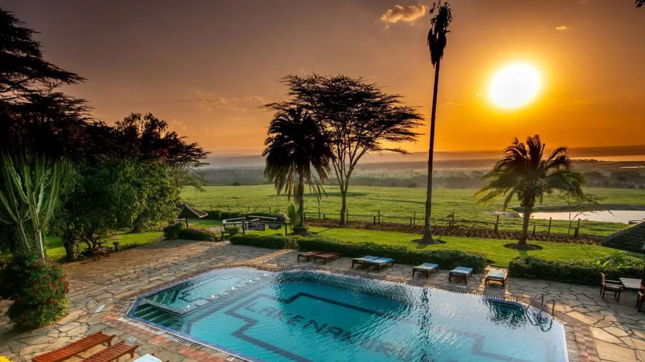 Lake Nakuru Lodge, Lake Nakuru National Park, pool and sunset view